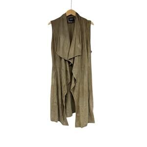 LEMARQUE Elem Drape-Front Leather Vest Brown Green Minimalist Size Medium